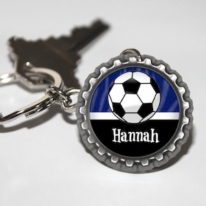 1 Personalized Navy Blue Soccer bottlecap keychain 15 COLORS Plain or Glitter Soccor Soccer gift idea soccer mom gift high school varsity jv