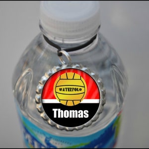 1 Personalized Red Water Polo Bottlecap Water Bottle Tag GLITTER or Plain 15 colors water polo gifts water polo gift water polo bag tag