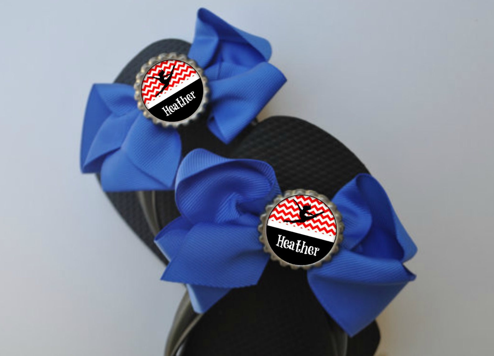 personalized blue & red dance flip flop bows choose colors dance gift shoe slides ballet dance class recital gifts dance team re