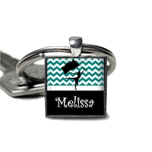 Personalized Colorguard Keychain: Teal Square Pendant, Band Gift