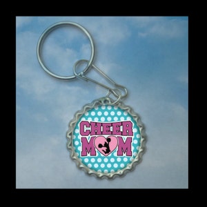 Cheer mom bottlecap keychain-- Plain or Glitter, cheer mom christmas gift, cheer gift idea cheer mom gift