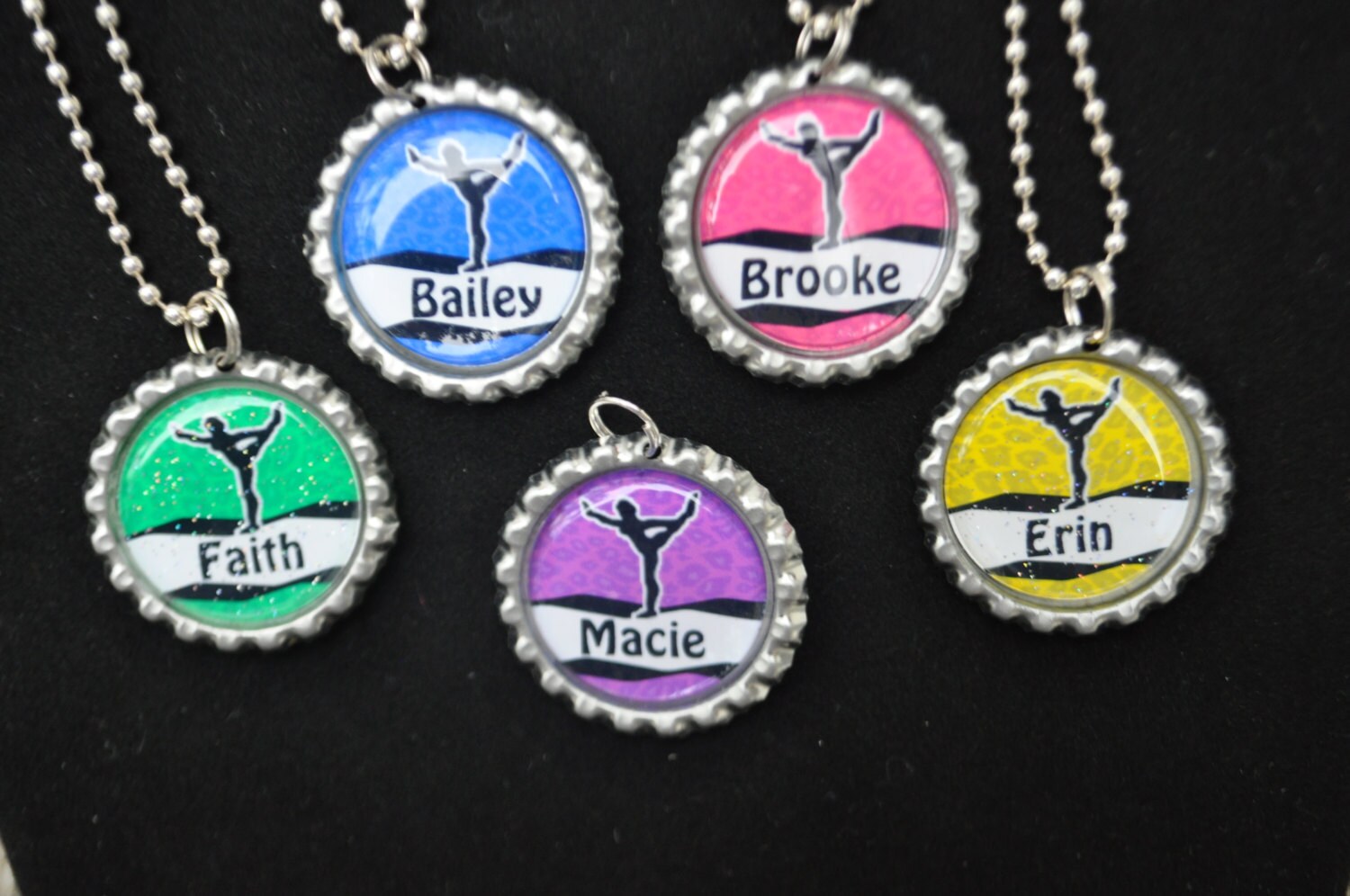4 Personalized Gymnastic Glitter Bottlecap Necklace Party Etsy