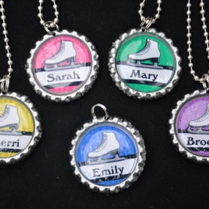 1 Personalized Ice Skating Bottlecap Necklace Party Favor,GLITTER or Plain,choose FINISHED or DIY Craft kit ice skating team