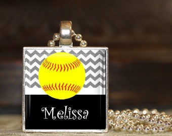 1 Personalized Silver Chevron Softball Pendant Necklace 15 Color Choices team softball team gifts varsity jv high school middle school