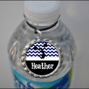Personalized Cheer Water Bottle Tag: Navy Chevron, Glitter Option