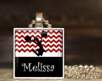 1 Personalized Burgandy Chevron Cheer Pendant Necklace, 15 color choices stocking stuffer, cheer squad, team gift high school jv varsity