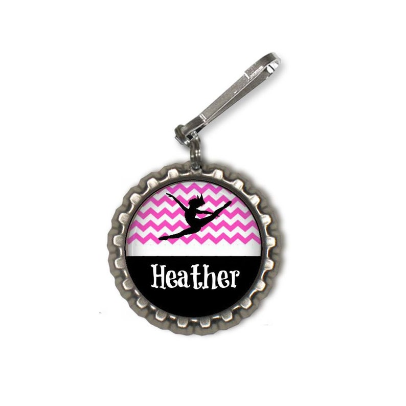 1 Personalized Light Blue Dance Chevron Bottlecap Zipper pull GLITTER or Plain dance team dance teacher gift gifts dance class ballet tap