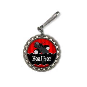 1 Personalized Red Dance Bottlecap Zipper pull  GLITTER or Plain dance team dance teacher gift gifts dance class ballet tap dance shoe