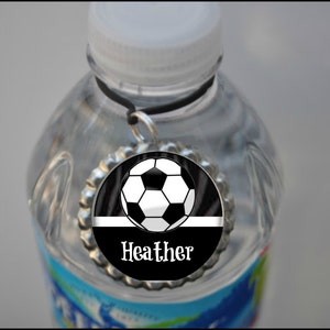 1 Personalized Black Soccer Water Bottle Tag, 15 Color Choices, soccer water bottle, PLAIN or GLITTER, custom water bottle, label