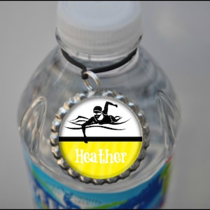 Personalized Swim Water Bottle Tag: Yellow Bottle Cap