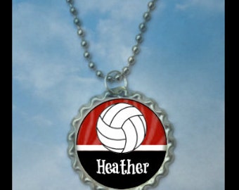 1 Personalized Volleyball Bottlecap Necklaces, 15 color choices, volleyball gifts, volleyball gift, volleyball necklace, team gift