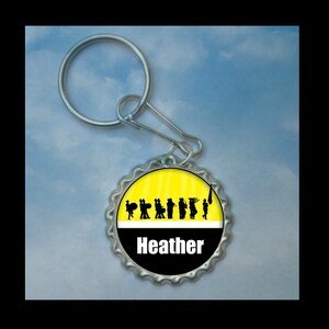 Personalized Yellow Marching Band bottlecap keychain-- Plain or Glitter, band gift, band grandma, band gift idea, band gifts, director