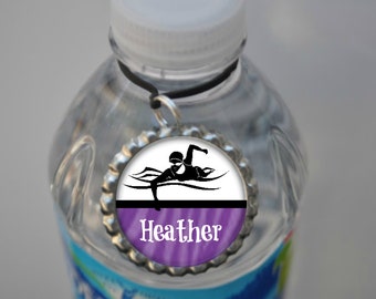 1 Personalized Purple Swim Water Bottle Tags, 15 color choices, swim gifts, swim gift, swimming tags, swim team gift, swimming gifts