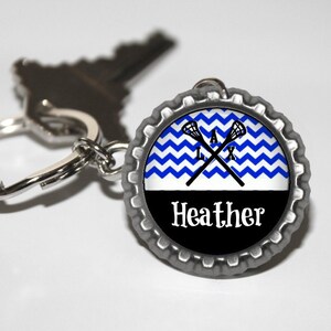 Personalized Royal Blue Lacrosse bottlecap keychain 15 color choices lacrosse mom, lacrosse team gift high school varsity jv travel LAX gift