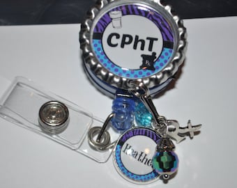 Personalized Pharmacy Tech Badge Reel: CPhT, Custom Charm
