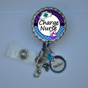 Personalized Charge Nurse Badge Reel--  nurse id id tag retractable id, badge holder, badge clip gift for nurse appeciation thank you gift
