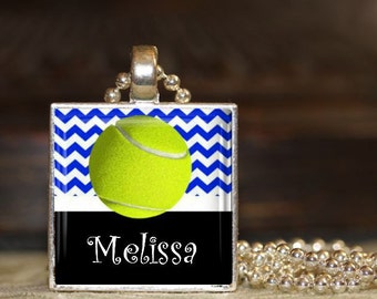 1 Personalized Royal Blue Chevron Tennis Pendant Necklace tennis team tennis match tournament prize varsity jv high school middle school