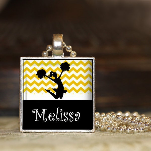1 Personalized Gold Chevron Cheer Pendant Necklace, 15 color choices stocking stuffer, cheer squad, team gift high school jv varsity