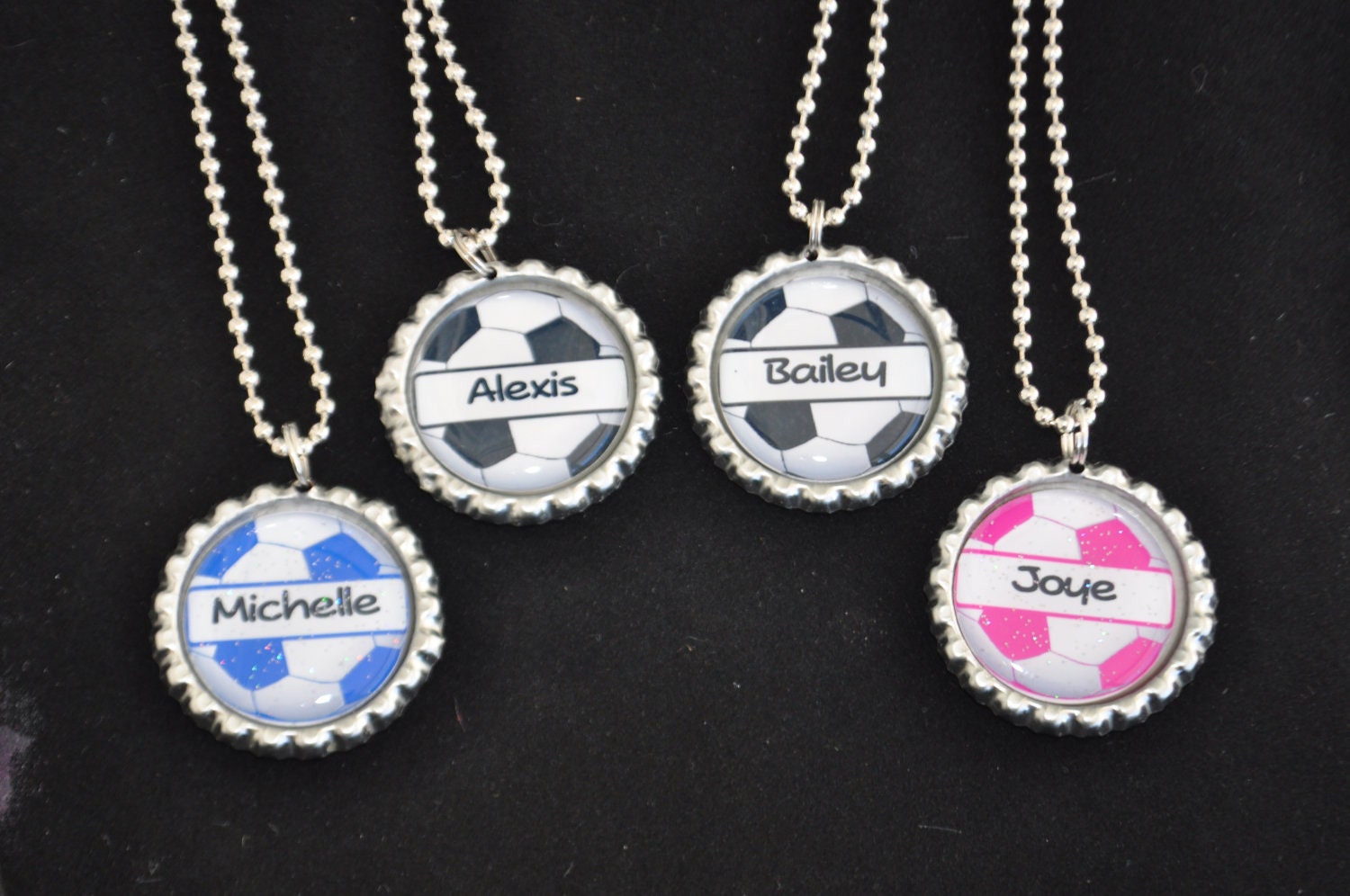 Personalized Soccer Bottlecap Necklace: Glitter Team Party Favor
