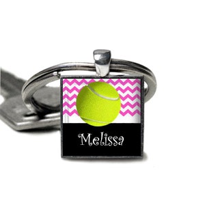1 Personalized Hot Pink Chevron Tennis Pendant Keychain tennis team tennis match tournament prize varsity jv high school middle school