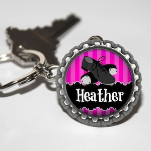 Personalized Hot Pink Dance Bottlecap Keychain GLITTER or Plain dance team dance keychain dance gift gifts recital gift teacher jazz dancer