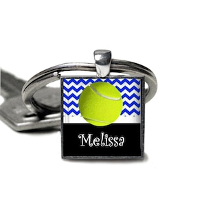 1 Personalized Royal Blue Chevron Tennis Pendant Keychain tennis team tennis match tournament prize varsity jv high school middle school