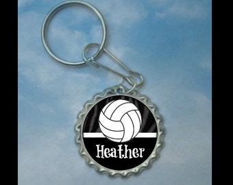 Personalized volleyball bottlecap keychain--15 color choices, volleyball mom, volleyball team gift, volley ball, end of season, christmas