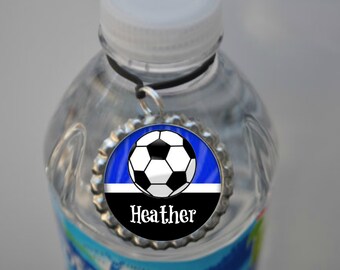 1 Personalized Royal Blue Soccer Water Bottle Tag, 15 Color Choices, soccer water bottle, PLAIN or GLITTER, custom water bottle, label