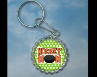 Hockey Mom Bottlecap Keychain: Glitter or Plain Epoxy