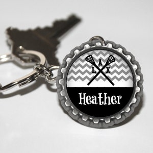 Personalized Silver Lacrosse bottlecap keychain 15 color choices lacrosse mom, lacrosse team gift high school varsity jv travel LAX gift