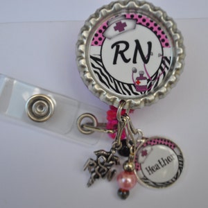 Personalized RN Badge Reel: Beaded Nurse ID Holder with Charms