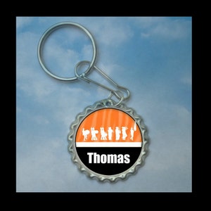 Personalized Orange Marching Band bottlecap keychain-- Plain or Glitter, band gift, band grandma, band gift idea, band gifts, director