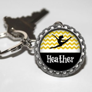 Personalized Chevron Gold Dance Bottlecap Keychain GLITTER or Plain dance team dance keychain dance gift gifts recital gift teacher