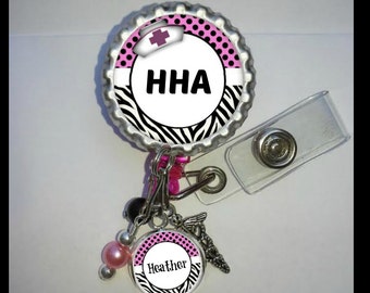 Personalized Nurse Badge Reel: Home Health Aid ID Holder with Charm