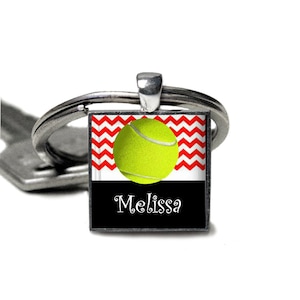 1 Personalized Red Chevron Tennis Pendant Keychain tennis team tennis match tournament prize varsity jv high school middle school