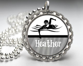 1 Personalized Silver Swim Bottlecap Necklace You CHOOSE Color swim team gifts, swim team, swimmer gift, swim, swimming, swim necklace
