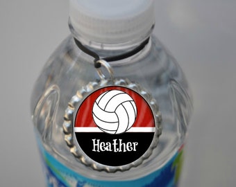 1 Personalized Burgundy Volleyball Water Bottle Tags, 15 color choices, volleyball gifts, volleyball gift, volleyball tags, team gift