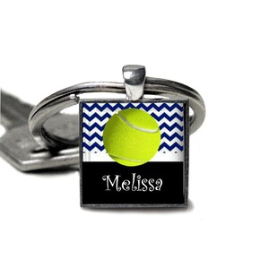 1 Personalized Navy Blue Chevron Tennis Pendant Keychain tennis team tennis match tournament prize varsity jv high school middle school