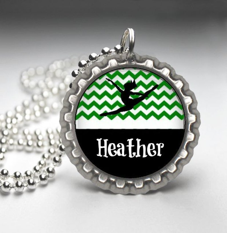 1 Personalized Hot Pink Dance Chevron Bottlecap Necklace GLITTER or Plain dance team dancer dance class teacher ballet recital gift gifts