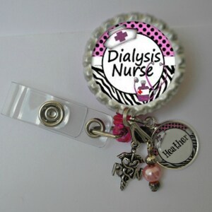 Personalized Dialysis Nurse Badge Reel: Charm ID Tag