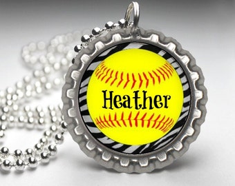 Personalized Softball Bottlecap Necklace: Glitter or Plain Epoxy