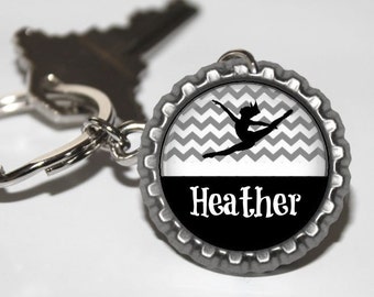 Personalized Chevron Silver Dance Bottlecap Keychain GLITTER or Plain dance team dance keychain dance gift gifts recital gift teacher