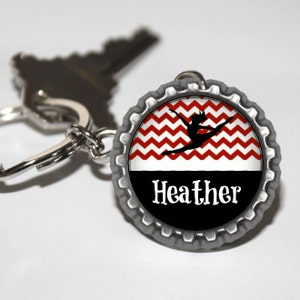 Personalized Chevron Burgundy Dance Bottlecap Keychain GLITTER or Plain dance team dance keychain dance gift gifts recital gift teacher