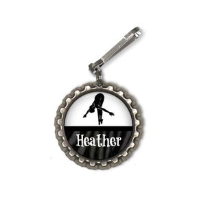 1 Personalized Black Dive Bottlecap Zipper pull,GLITTER or Plain, dive team gifts, diver gift JV competative diving dive high school varsity