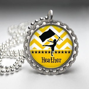 Personalized Colorguard Bottlecap Necklace: Glitter or Plain