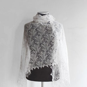 Wedding lace shawl, handknit summer lace wrap, ivory white bridal lace, READY TO SHIP, merino silk shawl, Lace For You