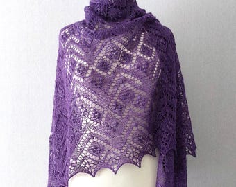 Handknit Estonian Lace Shawl, Oversized Purple Merino Wrap