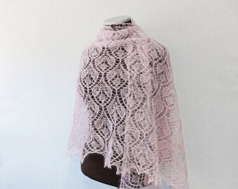 Wedding lace shawl, bridal stole, light pink handknit shawl, wedding mohair lace, kidsilk shawl, Lace For You