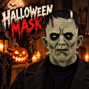 Máscara de látex de Frankenstein, disfraz de monstruo aterrador para Halloween
