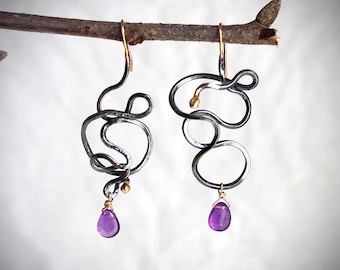 Ariadne's Treasure Earrings with Amethyst, Mixed Metal Silver and 14k Gold